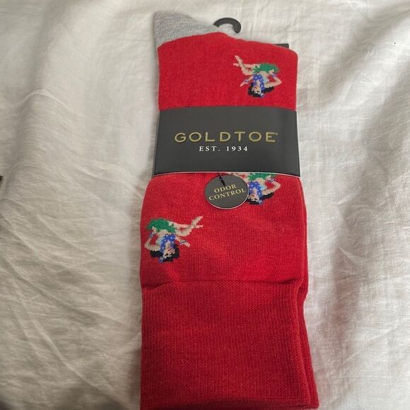 GOLD TOE Racing Red Crew Socks Pin Up Hula Girl Crew Socks-6-12.5 NWT - Picture 1 of 3